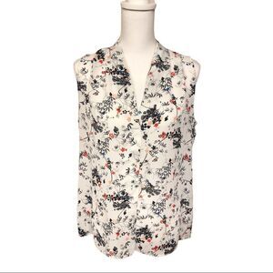 Laundry By Shelli Segal Off White Floral Sleeveless V Neck Blouse